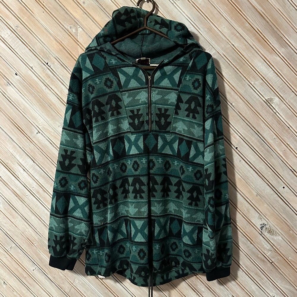 Men's Geometric 3/4 Zipper Sweater Pullover Vintage Retro Teal Green